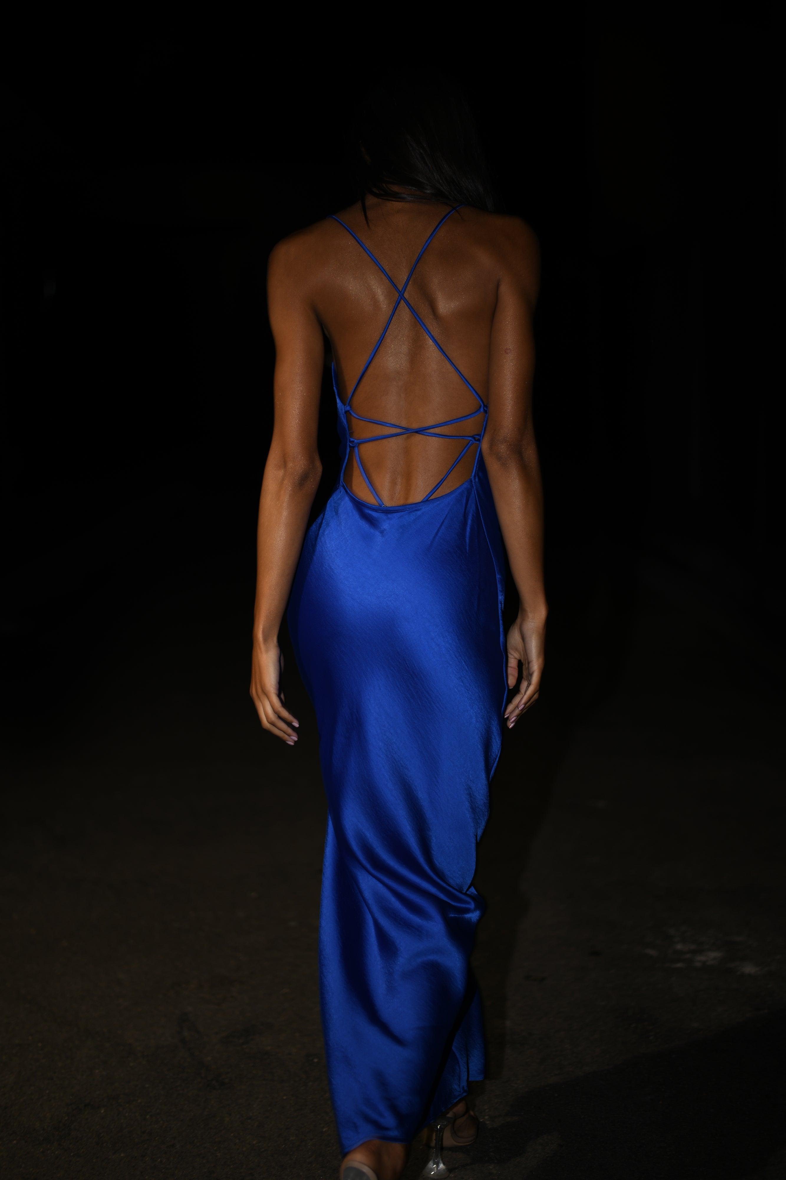 Sydney Straight Neck Slip Maxi Dress - Cobalt Blue Product Image