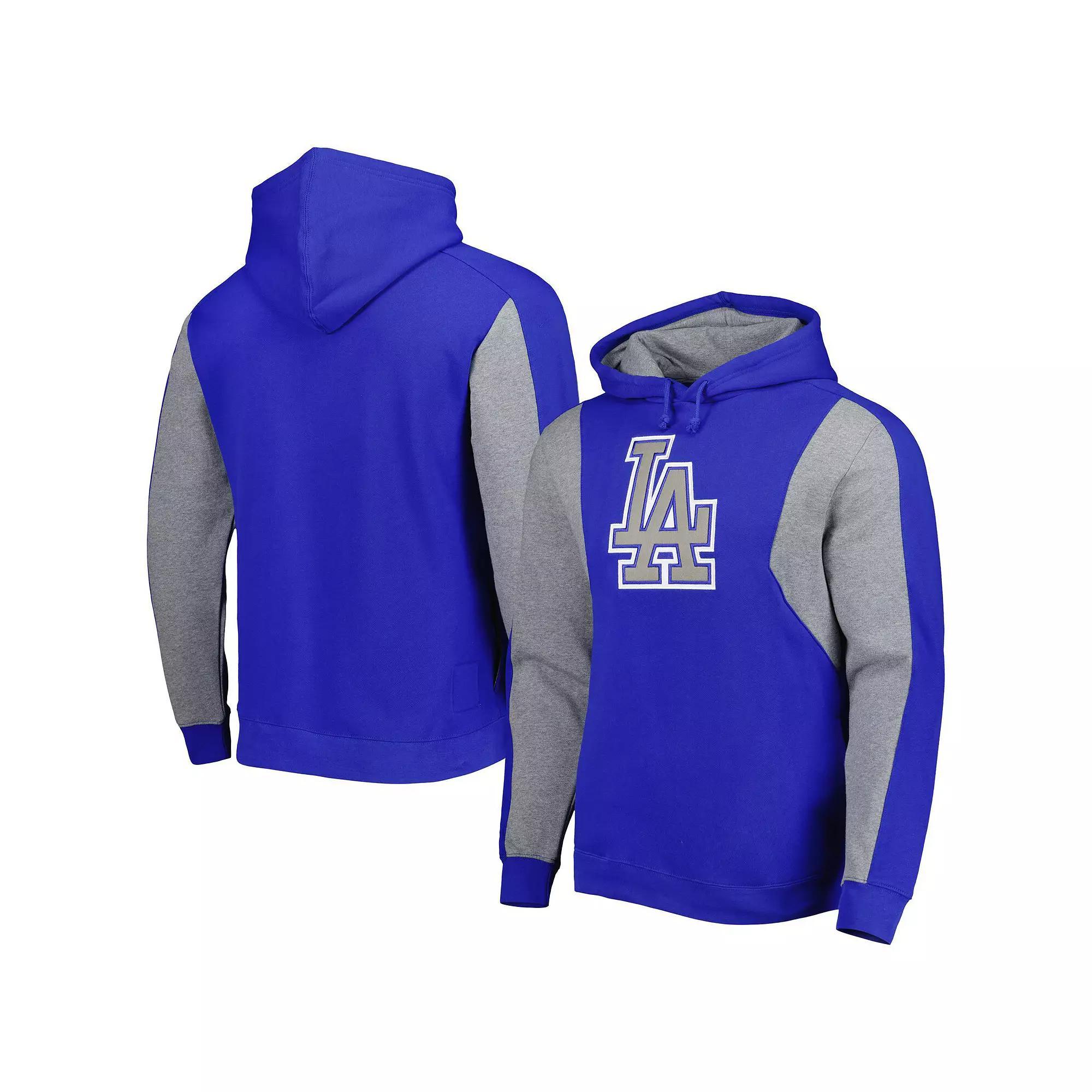 Men's Mitchell & Ness Royal/Heather Gray Los Angeles Dodgers Colorblocked Fleece Pullover Hoodie, Size: Small, Blue Product Image