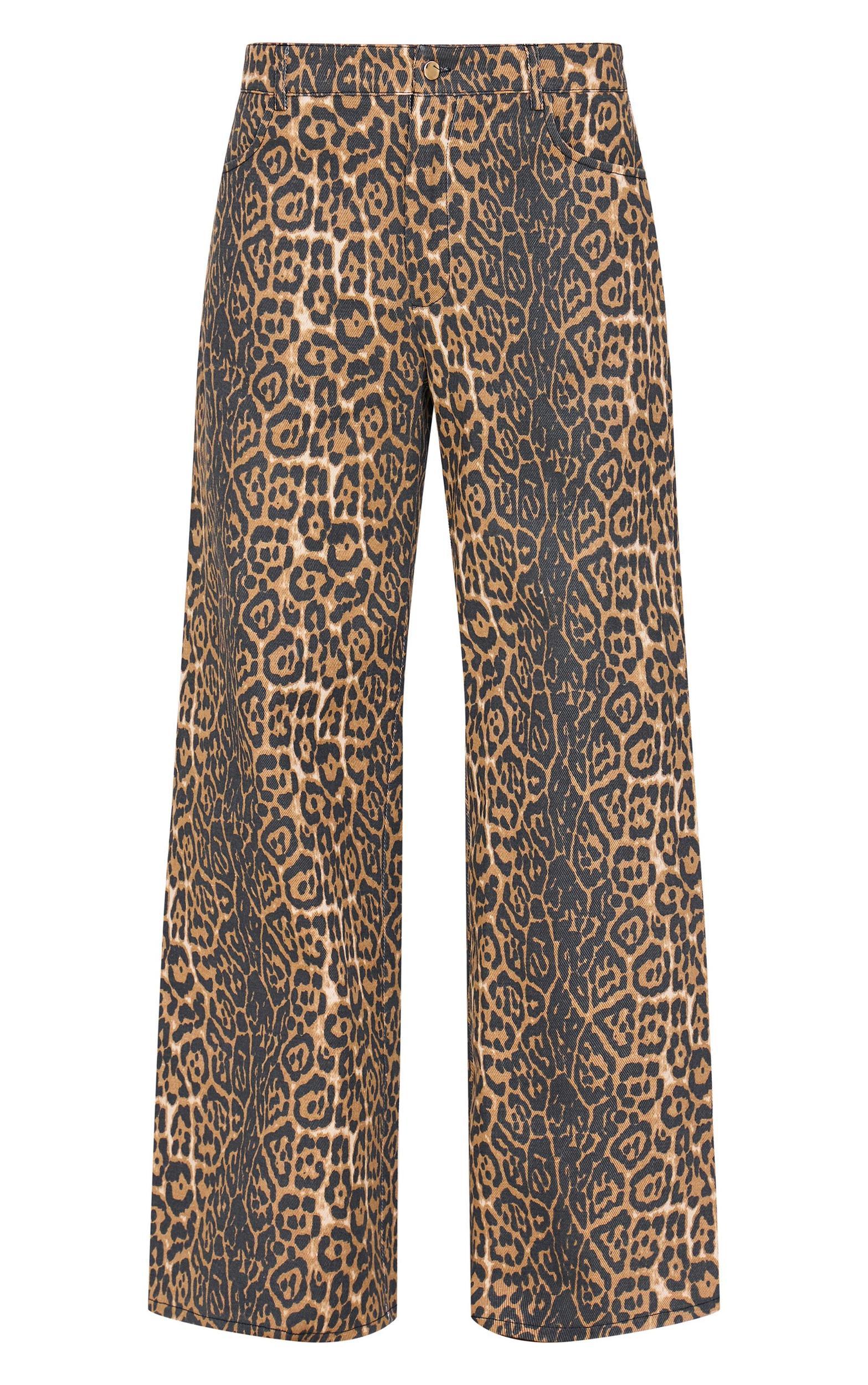 Stone Leopard Twill Wide Leg Pants  Product Image