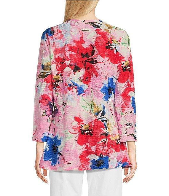 Calessa Antique Floral Print Crew Neck 3/4 Sleeve Tunic Product Image