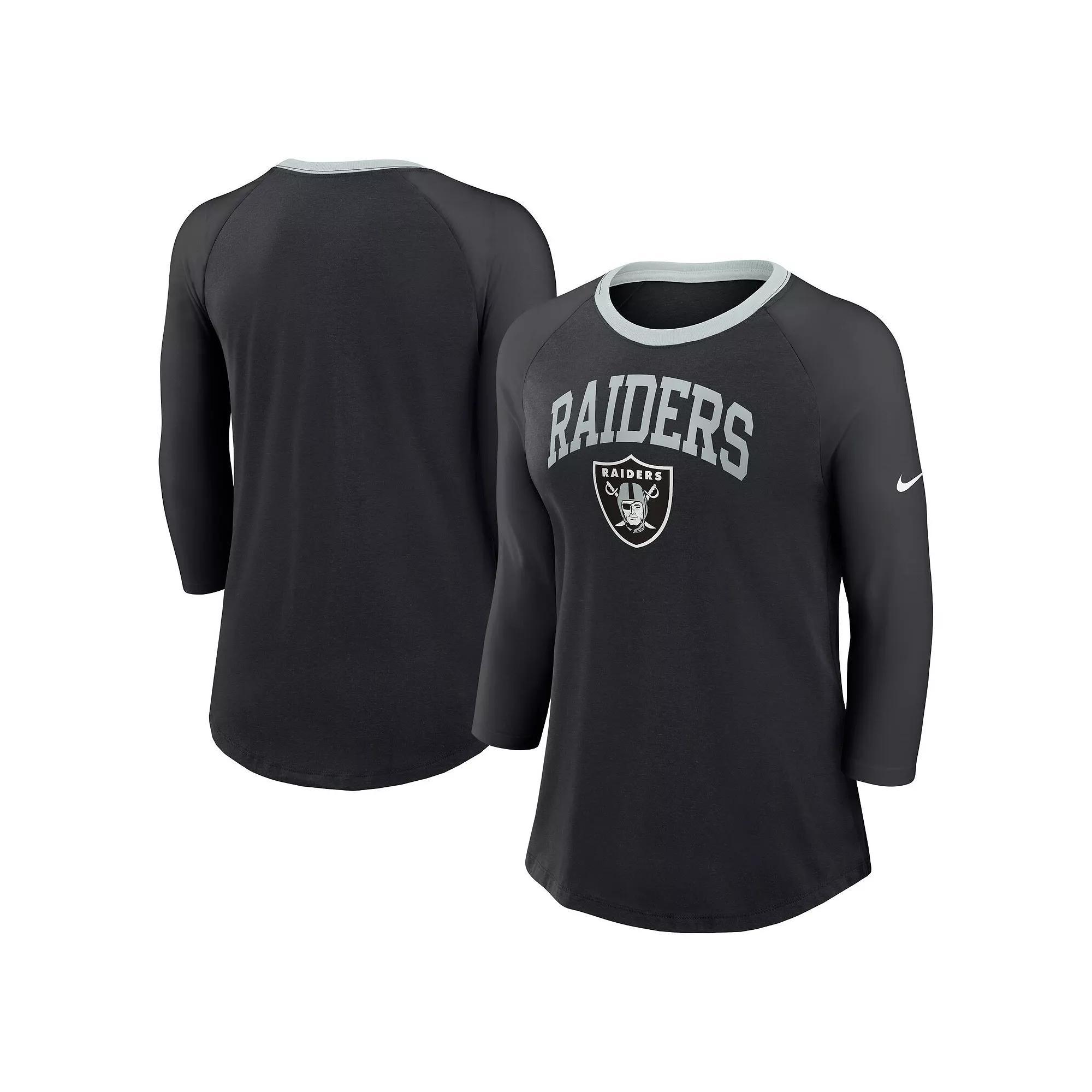 Women's Nike Black Las Vegas Raiders Raglan 3/4 Sleeve T-Shirt, Size: Medium, Lvr Black Product Image