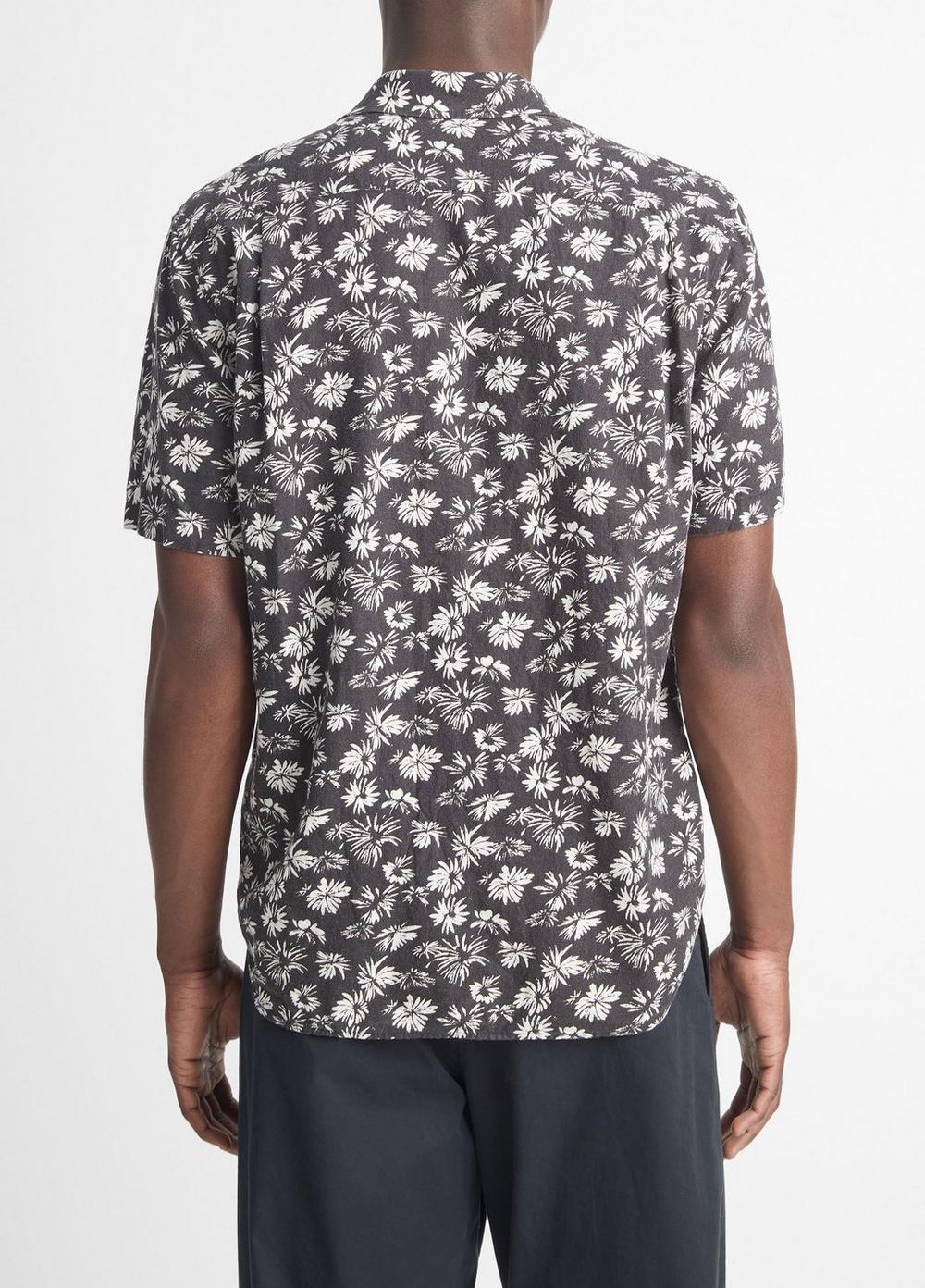Mens Firework Floral Linen-Blend Short-Sleeve Shirt, Black/classic Cream, Size M Vince Product Image