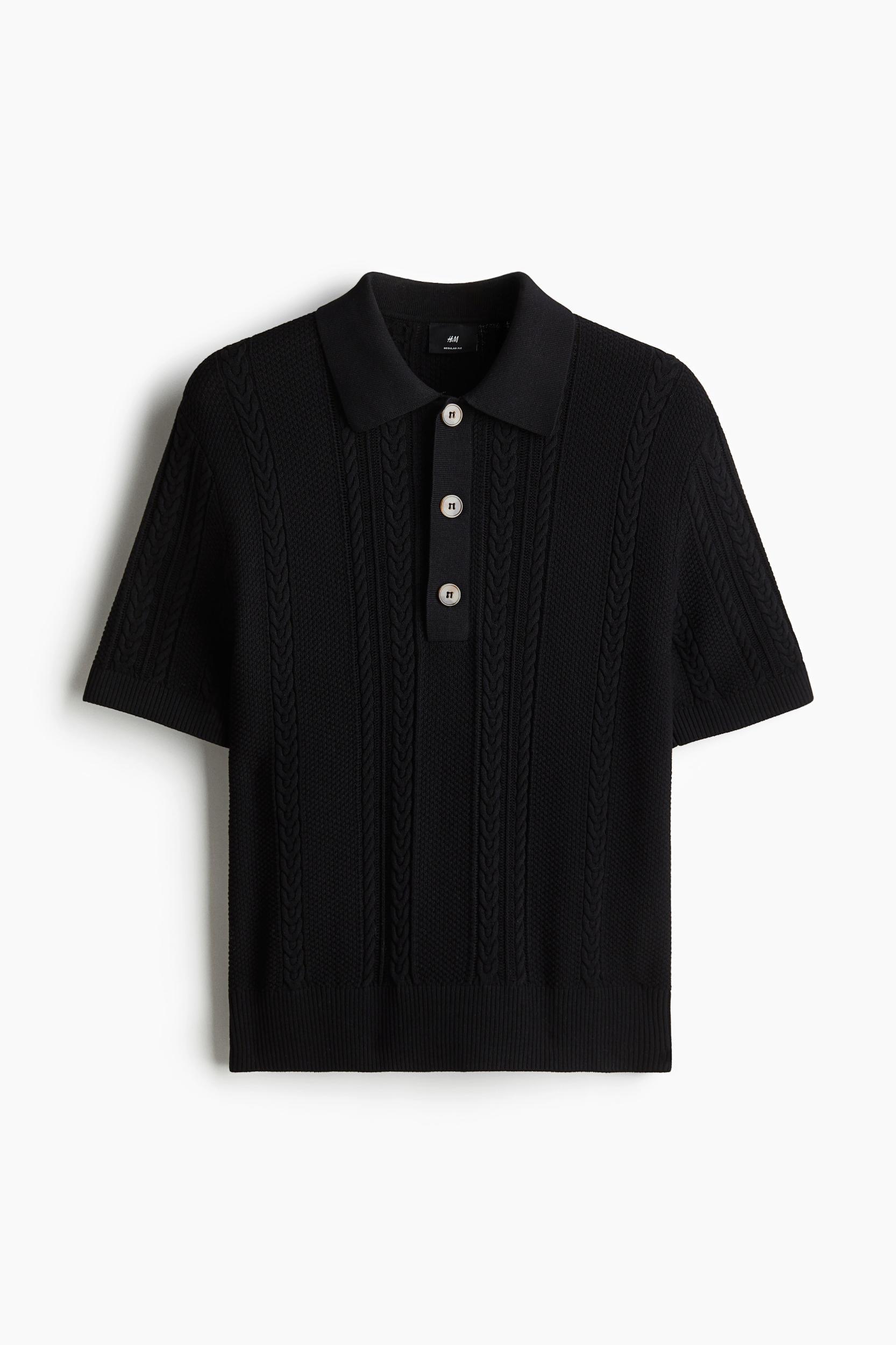 Regular-Fit Cable-Knit Polo Shirt Product Image