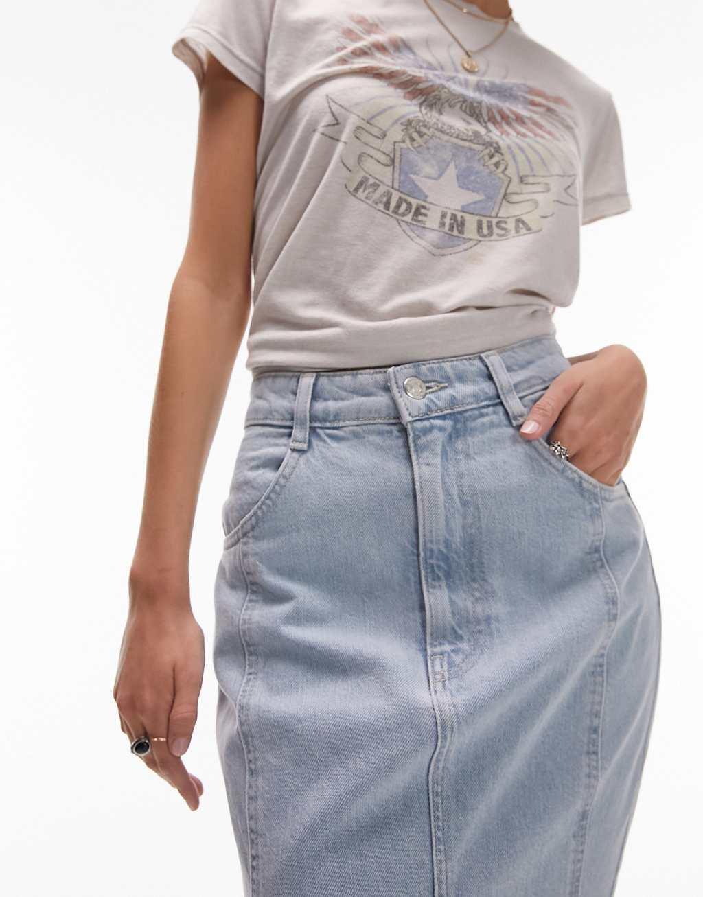Topshop Petite high waist denim fishtail skirt Product Image