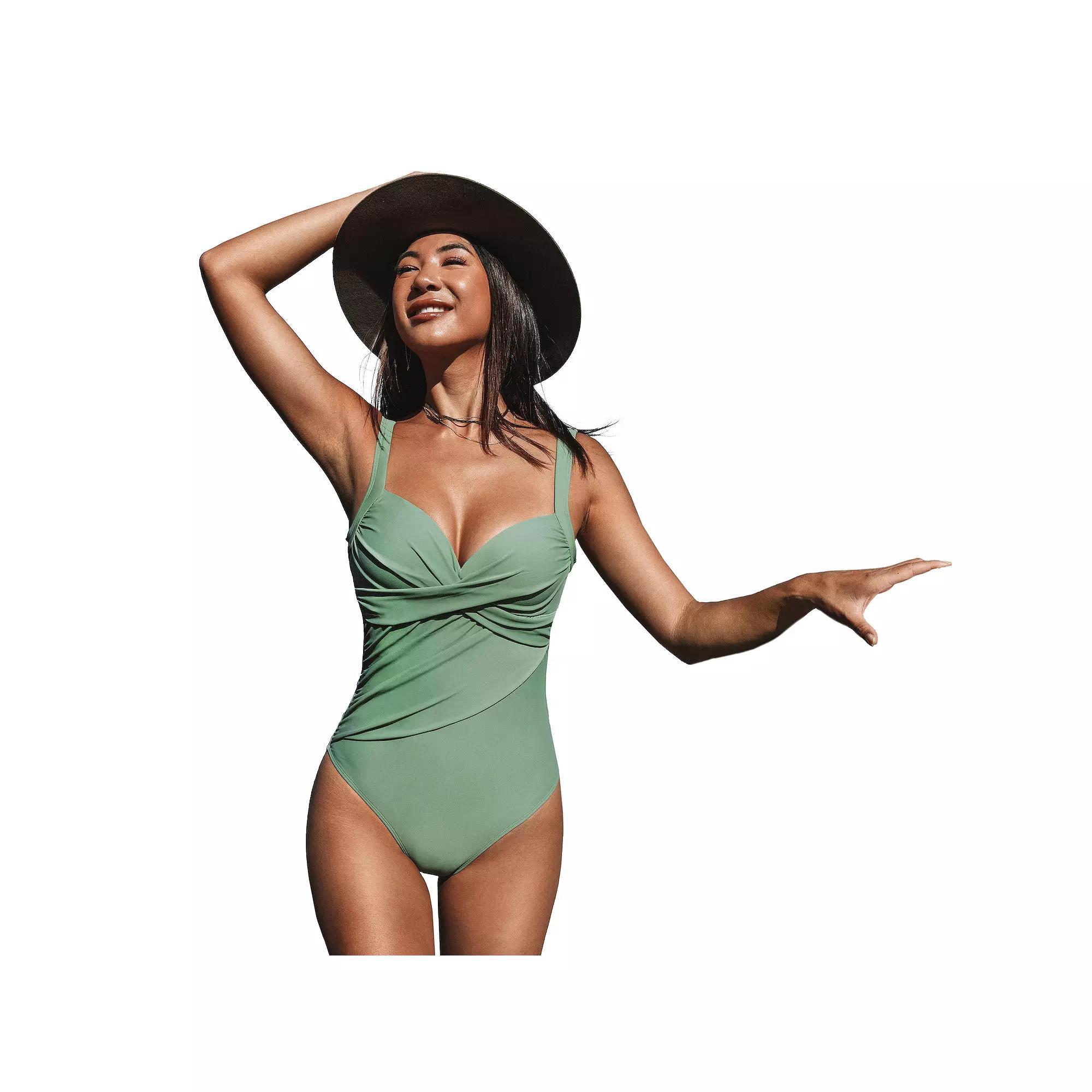 Women's Cupshe Ruched Crisscross Push-Up One Piece Swimsuit, Size: Small, Green Product Image