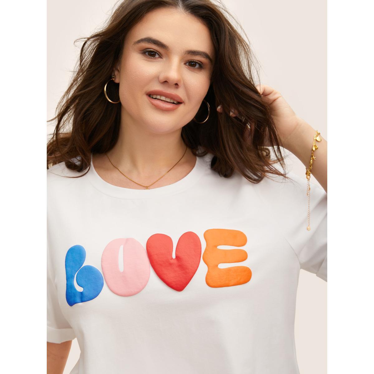 Plus Size Cotton Round Neck Contrast Letter Print T-shirt Originalwhite Women Casual Contrast Art&design Round Neck Everyday T-shirts BloomChic 10/M Product Image