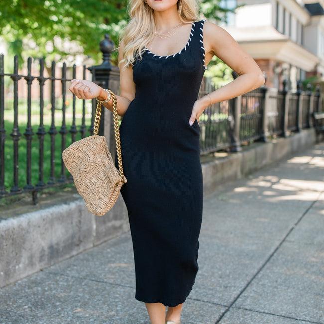 Back In Action Black And White Sweater Midi Dress FINAL SALE Product Image