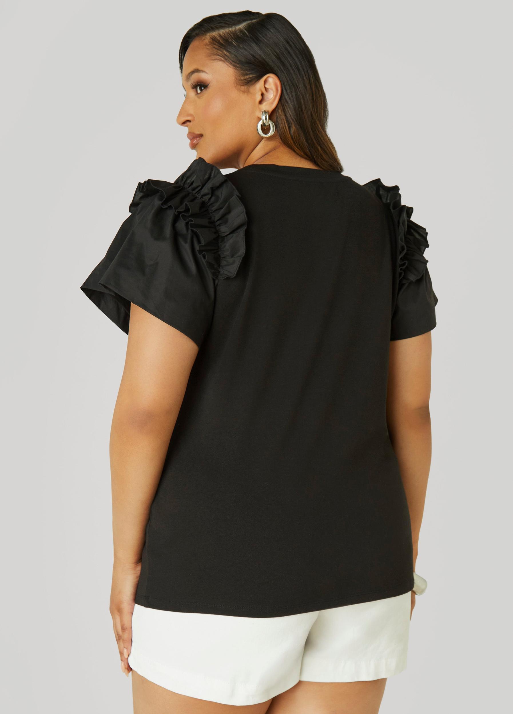 Ruffled Poplin Paneled Tee Product Image