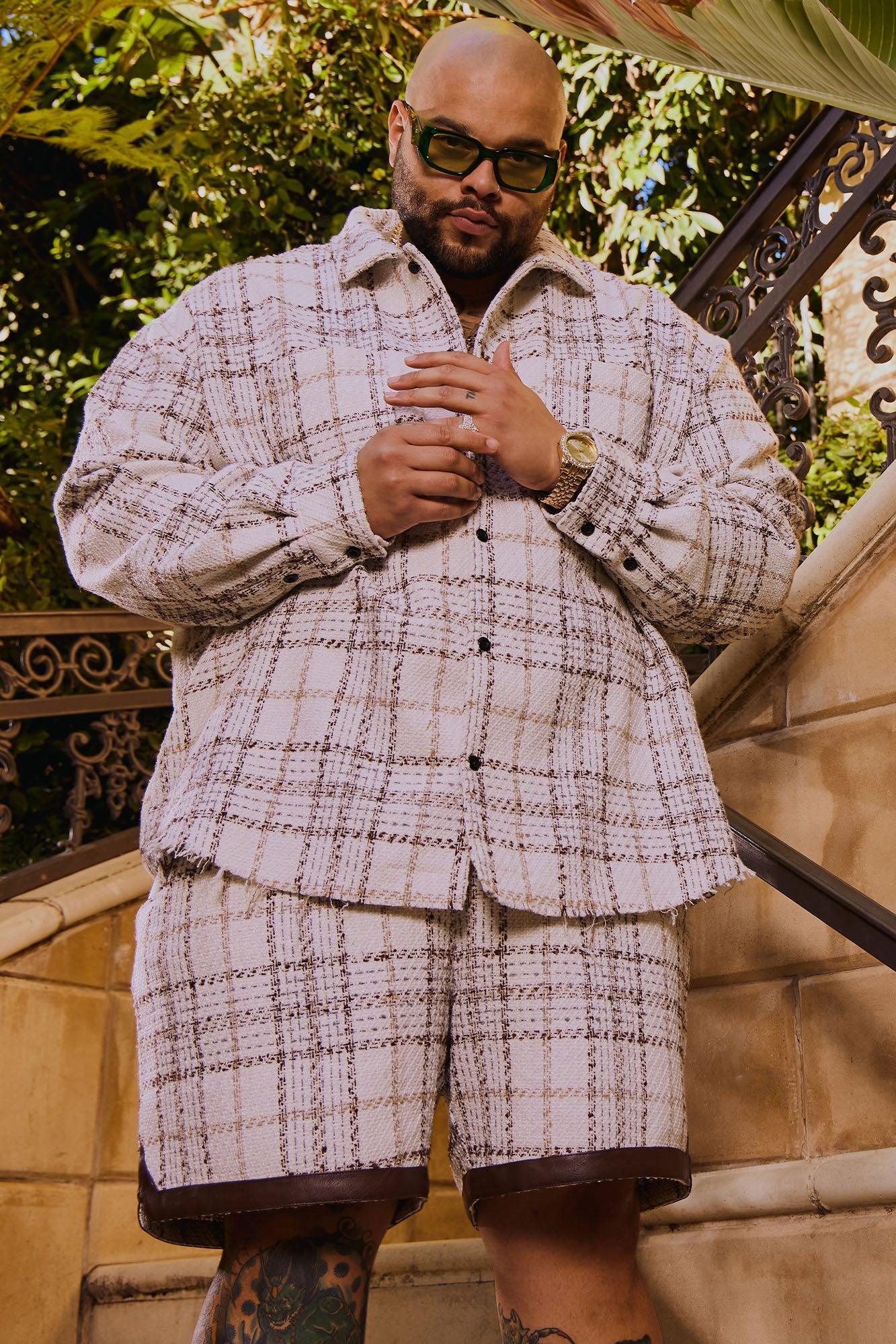 Casual Act Plaid Shacket - White/combo Product Image