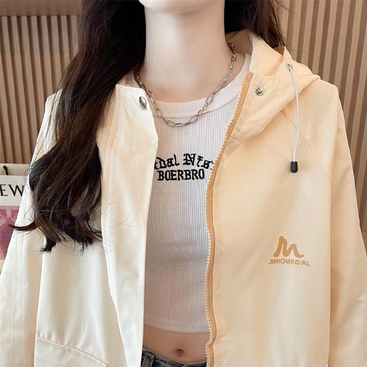 Gradient Lettering Print Hooded Zip-Up Jacket Product Image