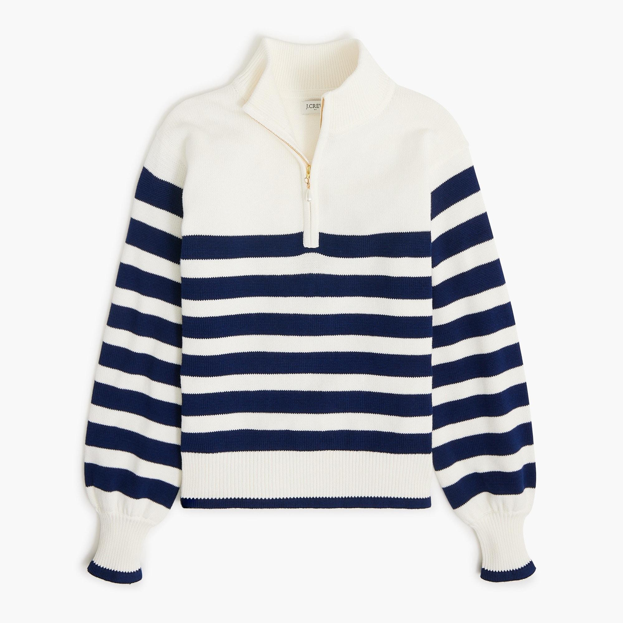 Striped half-zip sweater with pearl zipper Product Image