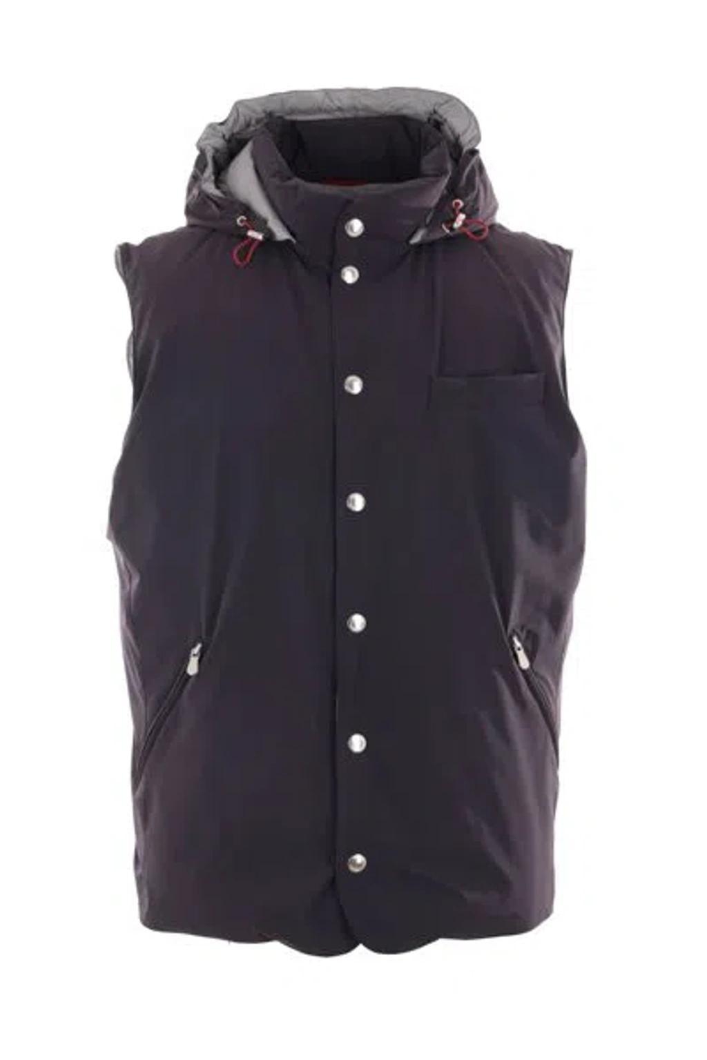 BRUNELLO CUCINELLI Hooded Padded Gilet In Blue Colored+panama Product Image