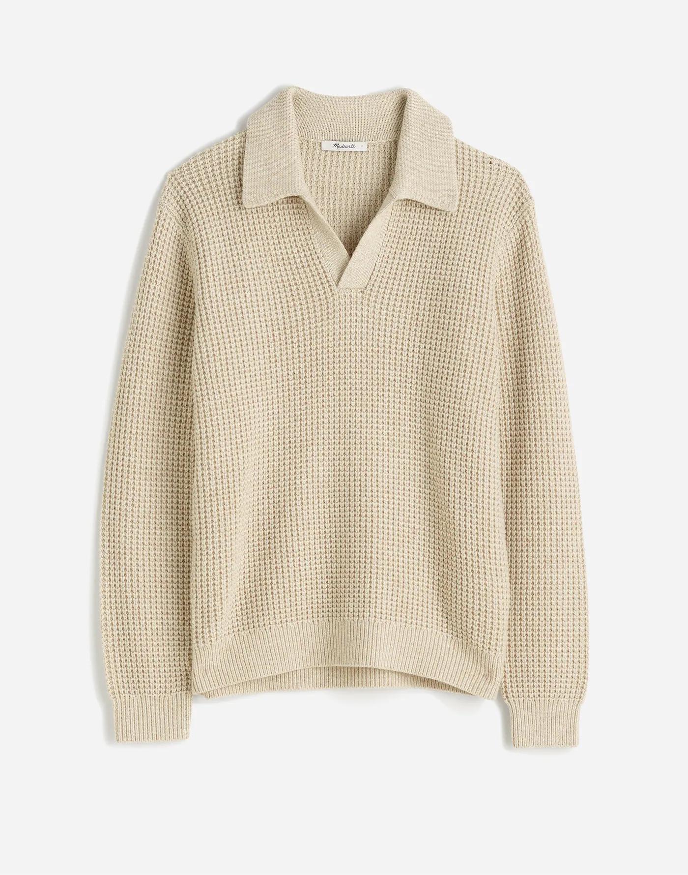 Johnny-Collar Sweater Polo Shirt in Waffle Knit Product Image