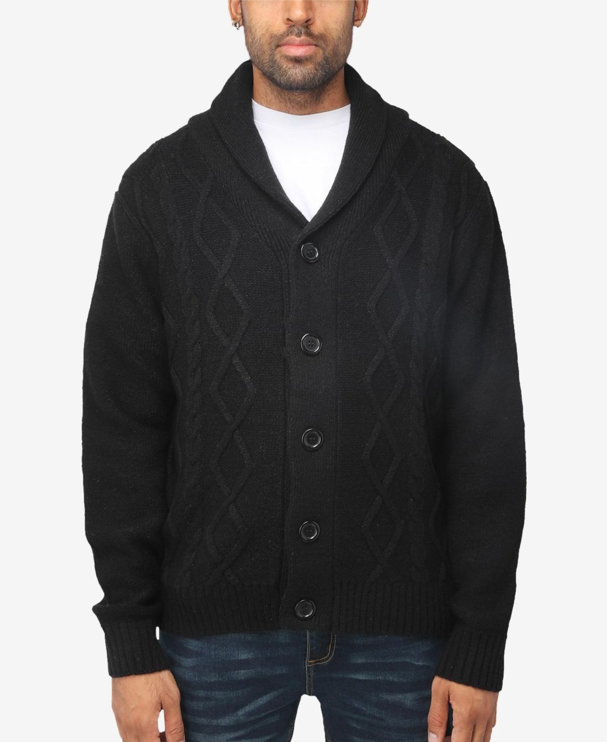 Mens Xray Regular-Fit Fleece-Lined Shawl-Collar Cable-Knit Cardigan Sweater Product Image