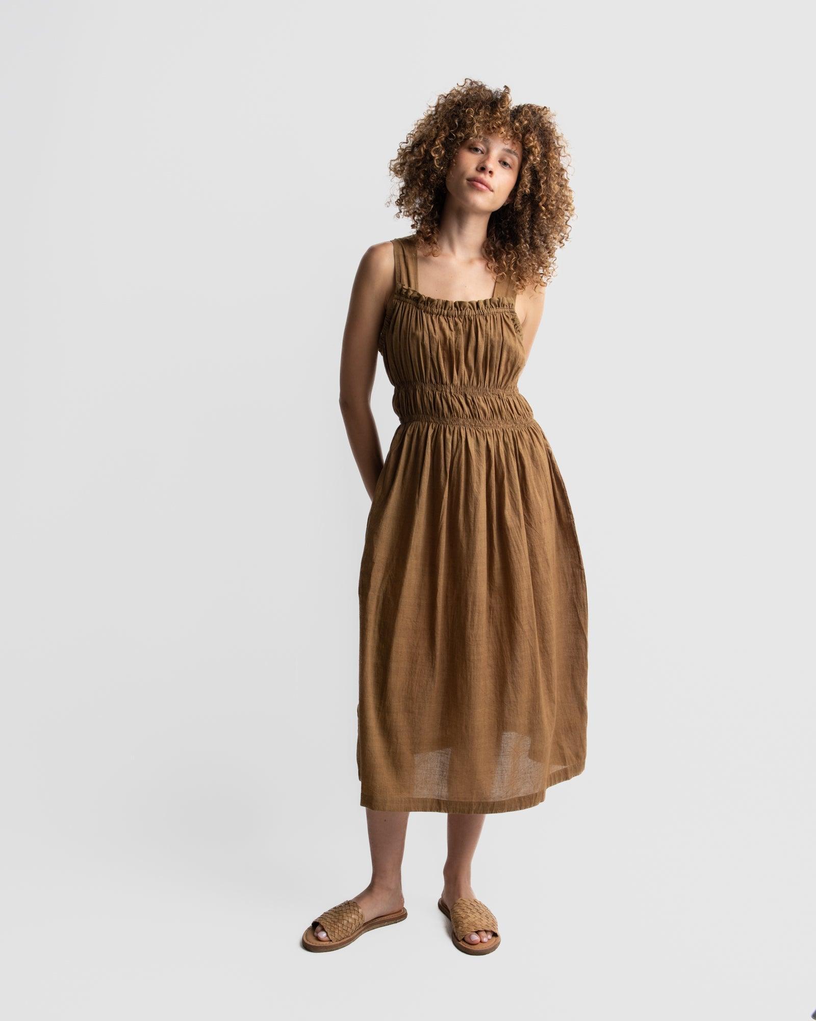 Caramel brown midi dress Product Image