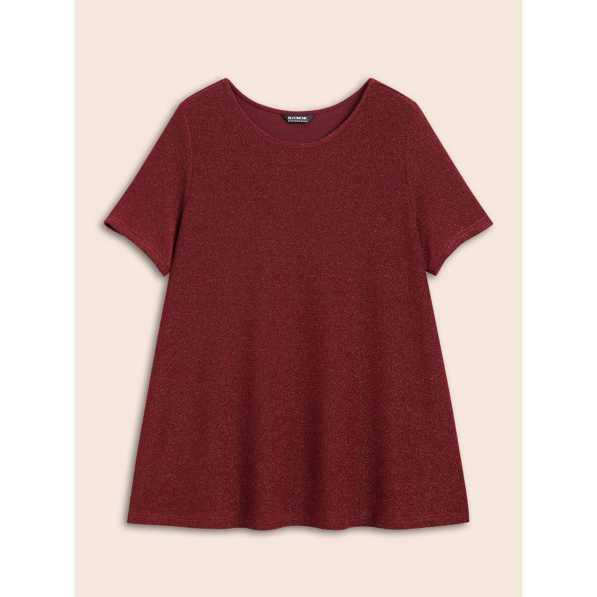 Plus Size Shimmering Gold & Silver Thread A-Line Tee Burgundy Women Casual Non Round Neck Loose Everyday T-shirts BloomChic 30/6X Product Image