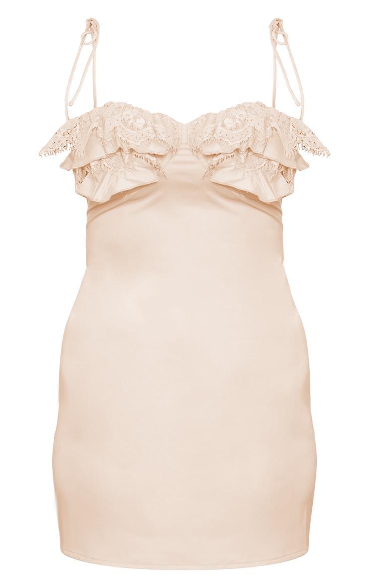 Cream Satin Lace Cup Detail Tie Shoulder Mini Dress Product Image
