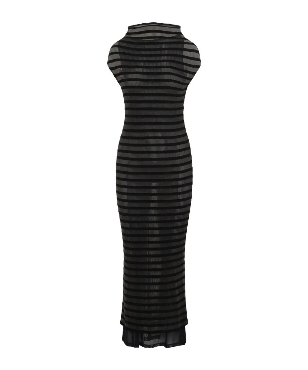 JEAN PAUL GAULTIER Mariniere Striped Cap-sleeve Nylon Maxi Dress In Black Product Image