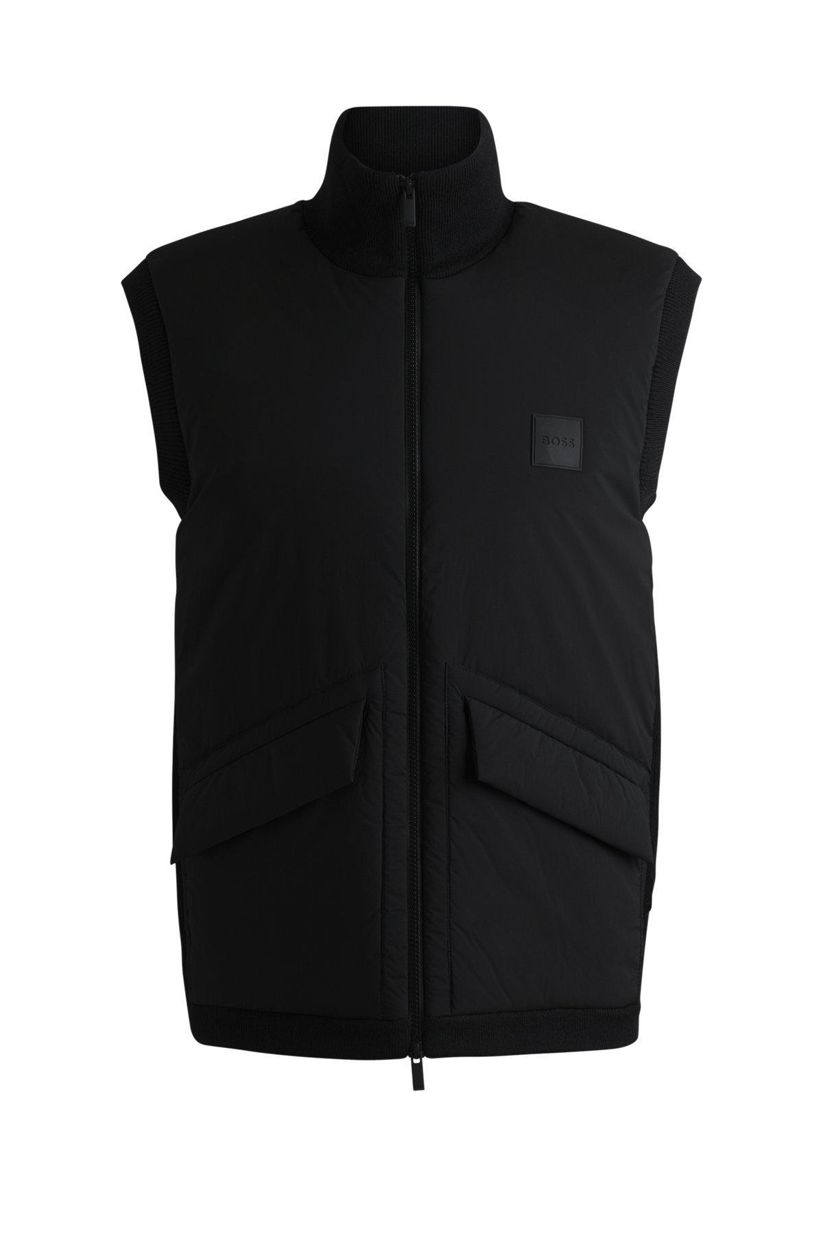 Padded mixed-material gilet with logo badge Product Image