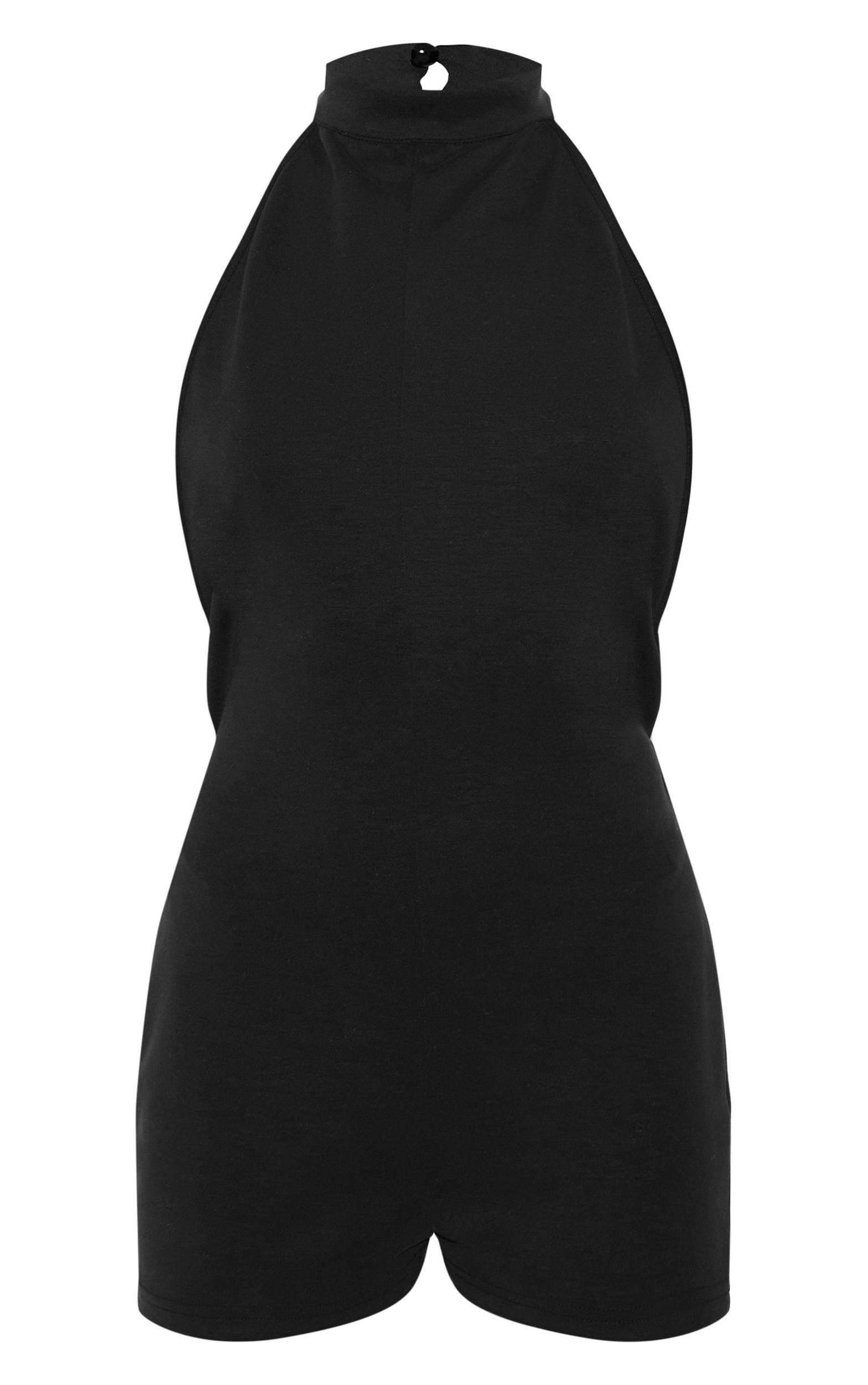 Black Premium Soft Touch Backless Halter Neck Unitard Product Image