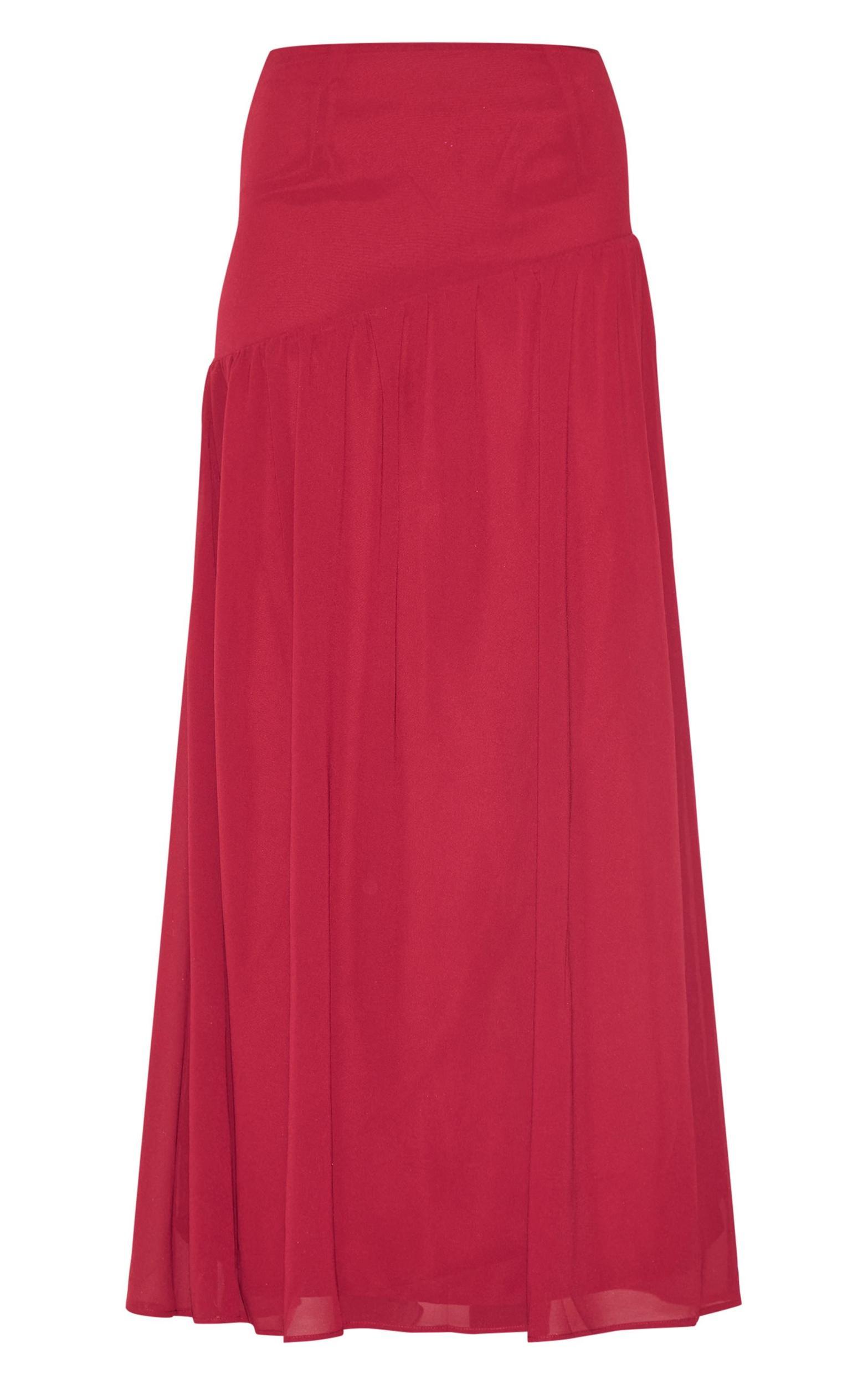 Wine Asymmetric Drop Waist Maxi Skirt Product Image