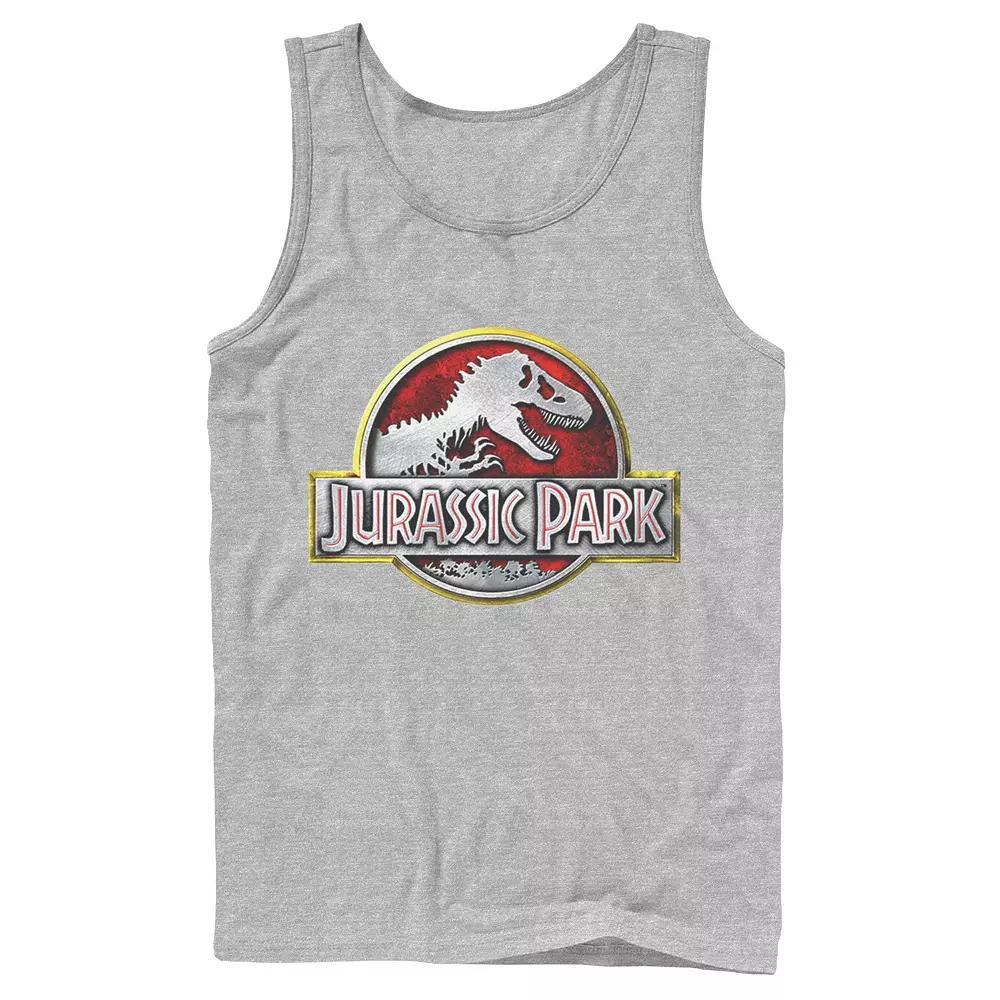 Men's Jurassic Park Chrome Logo Tank Top, Size: Large, Athletic Grey Product Image
