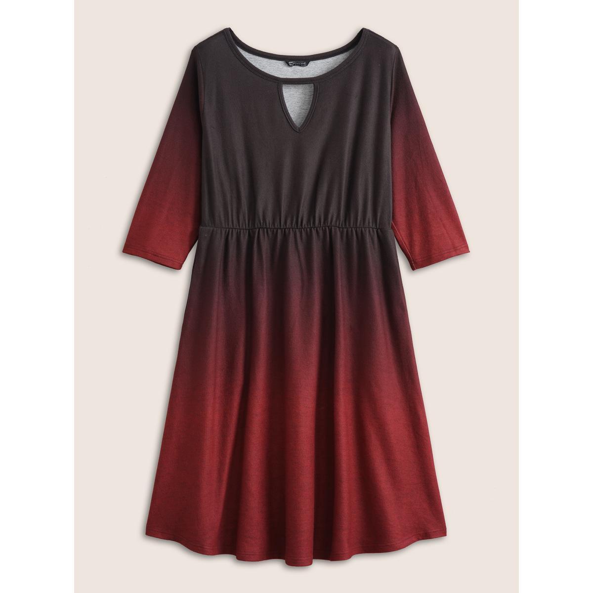 Plus Size Ombre Tie Dye Pocket Cut Out Dress Black Women Casual Non Notched collar Elbow-length sleeve Curvy Knee Dress BloomChic 30/6X Product Image