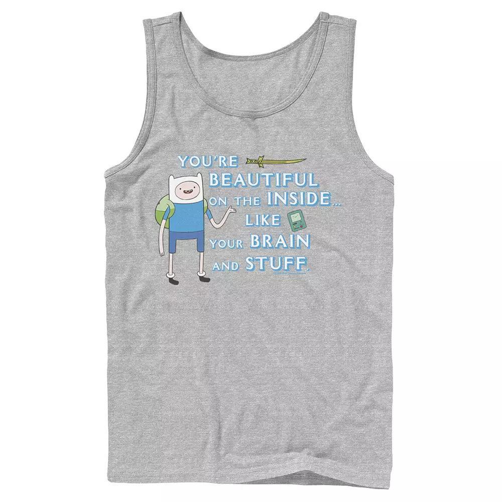 Men's Adventure Time Finn You're Beautiful On The Inside Portrait Tank Top, Size: Large, Athletic Grey Product Image