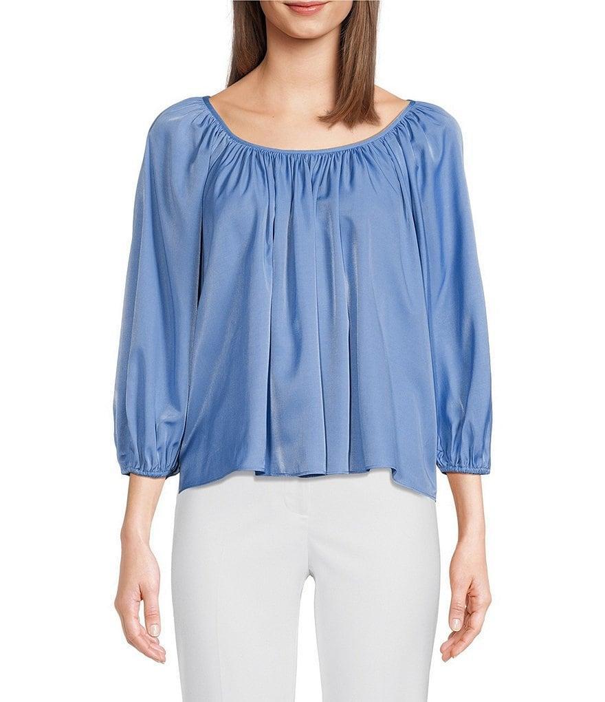 Alex Marie Mara Scoop Neck Drapey Sateen 3/4 Sleeve Blouse Product Image