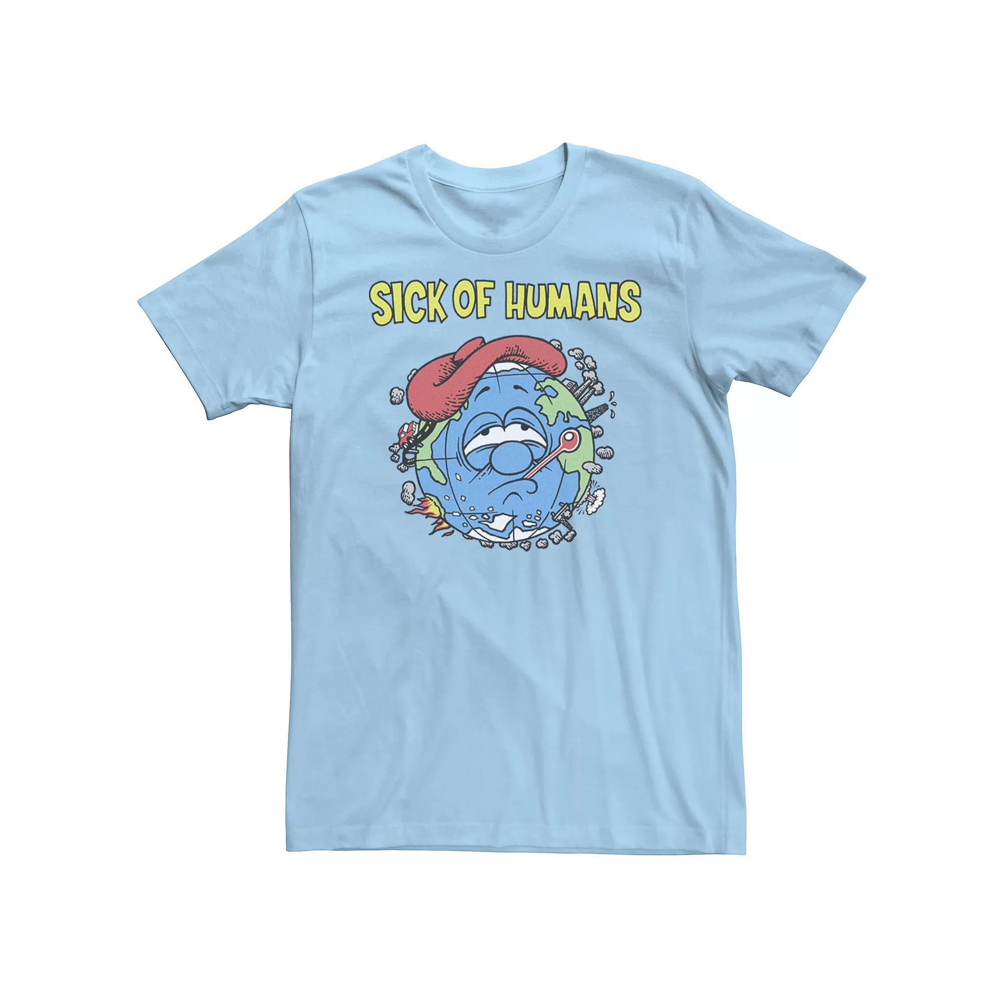 Men's Sick Of Humans Planet Earth Graphic Tee, Size: Medium, Light Blue Product Image