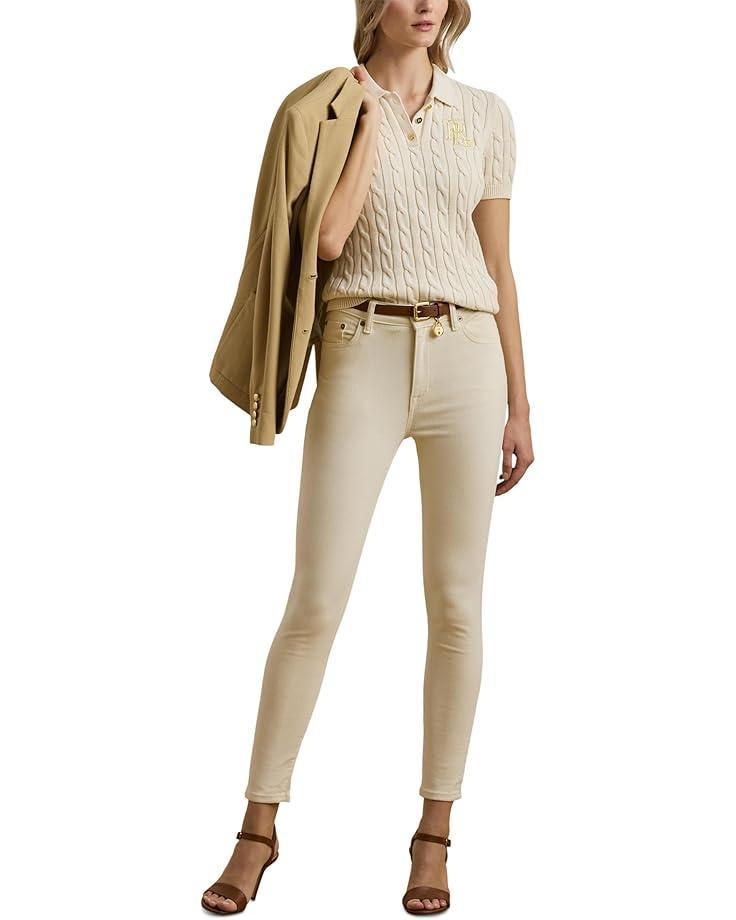 Women's Lauren Ralph Lauren Cable-Knit Cotton Polo Sweater Product Image