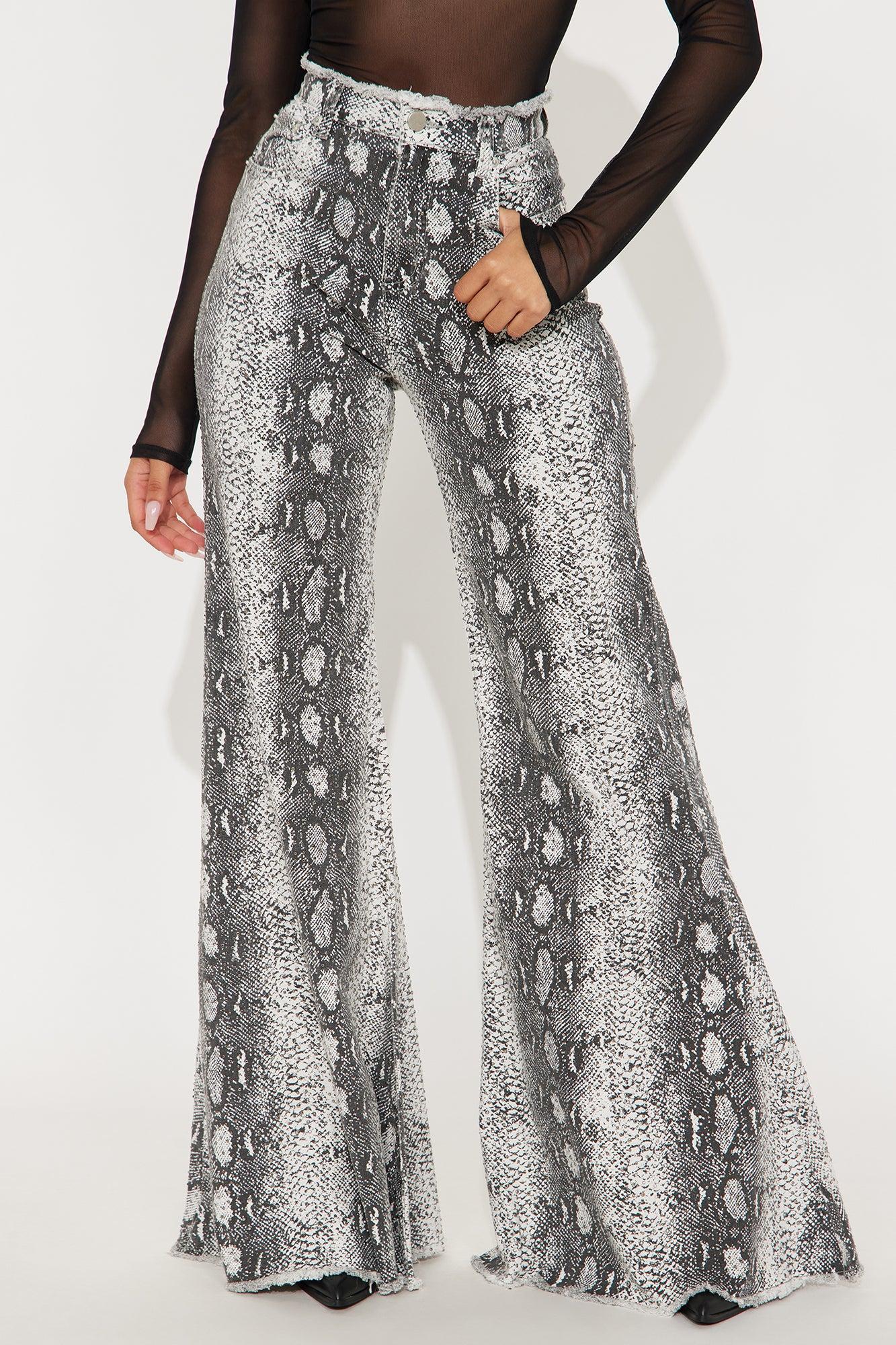 Sneak Around Rhinestone Bell Bottom Jean - White/combo Product Image