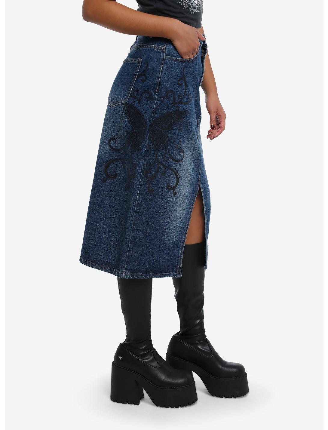 Butterfly Filigree Denim Midi Skirt Product Image
