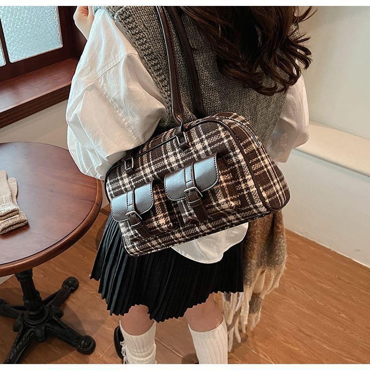 Plaid Buckled Tote Bag Product Image