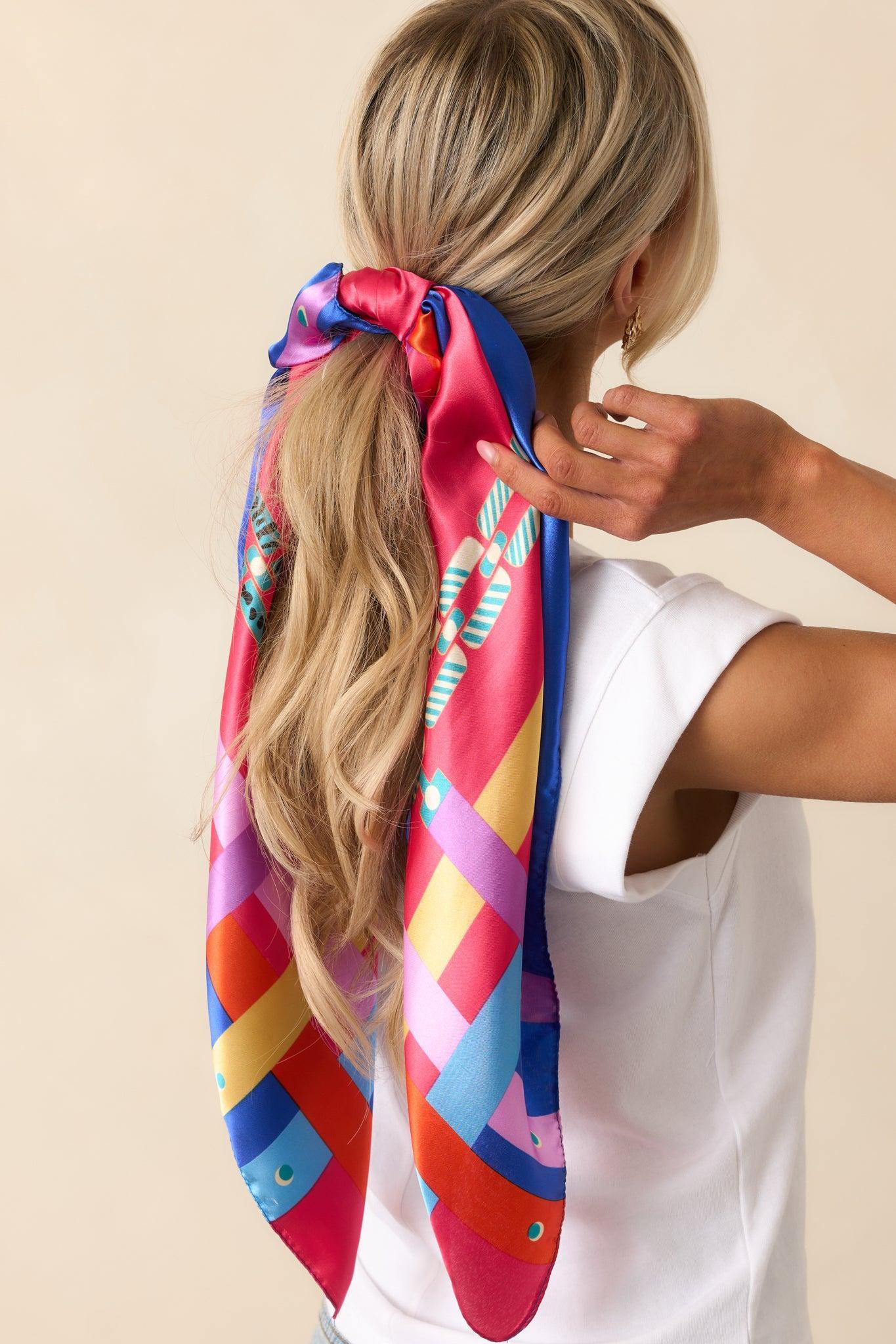 Rooftop Sunsets Fuchsia Pink Multi Print Satin Scarf Product Image