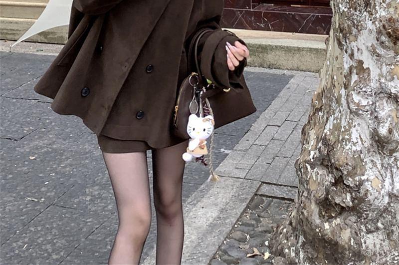 Collared Plain Double Breasted Trench Jacket / High Rise Mini Pencil Skirt Product Image