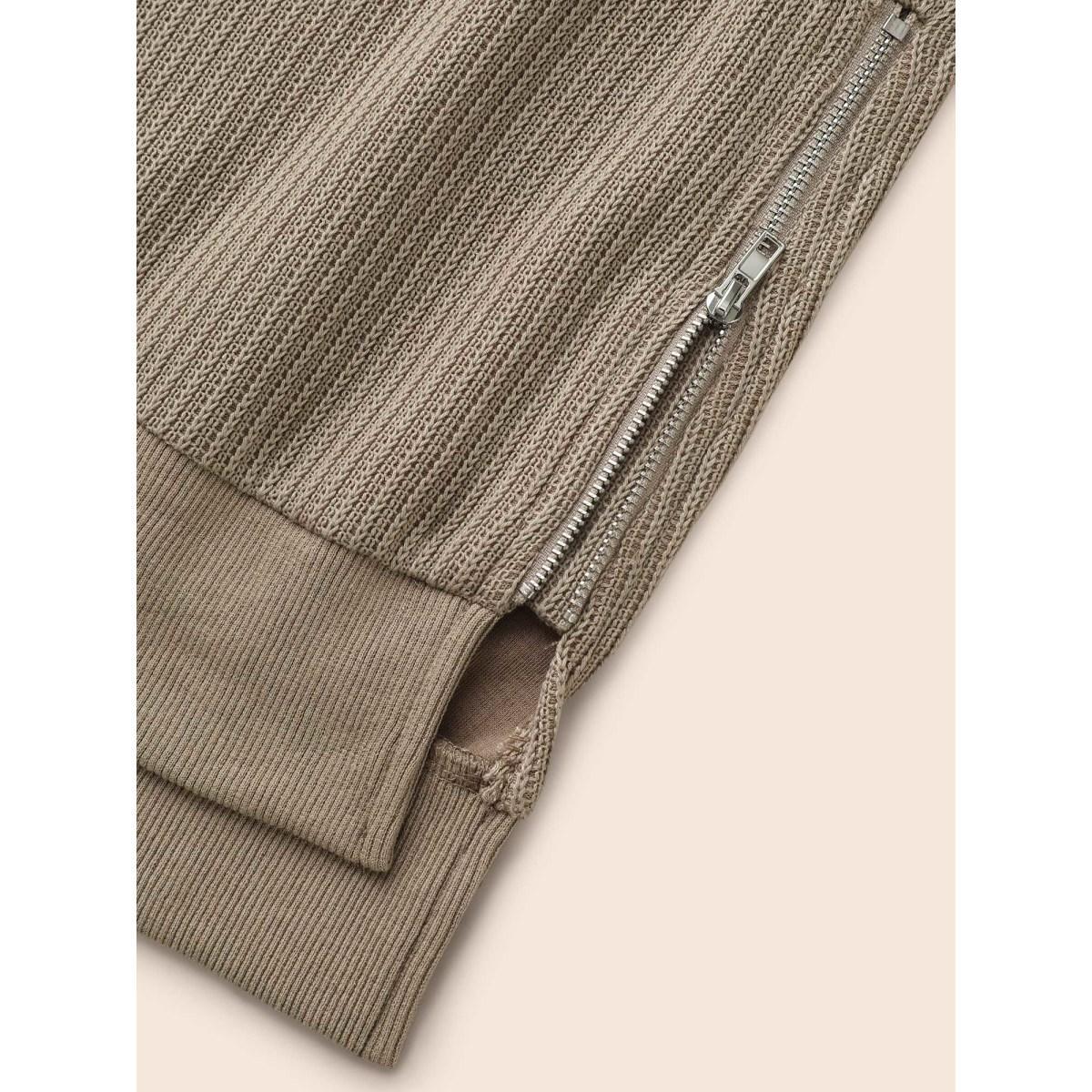 Plus Size Crew Neck Zipper Detail Raglan Sleeve Sweatshirt Women LightBrown Casual Texture Loose Round Neck Everyday Sweatshirts BloomChic 28/5X Product Image