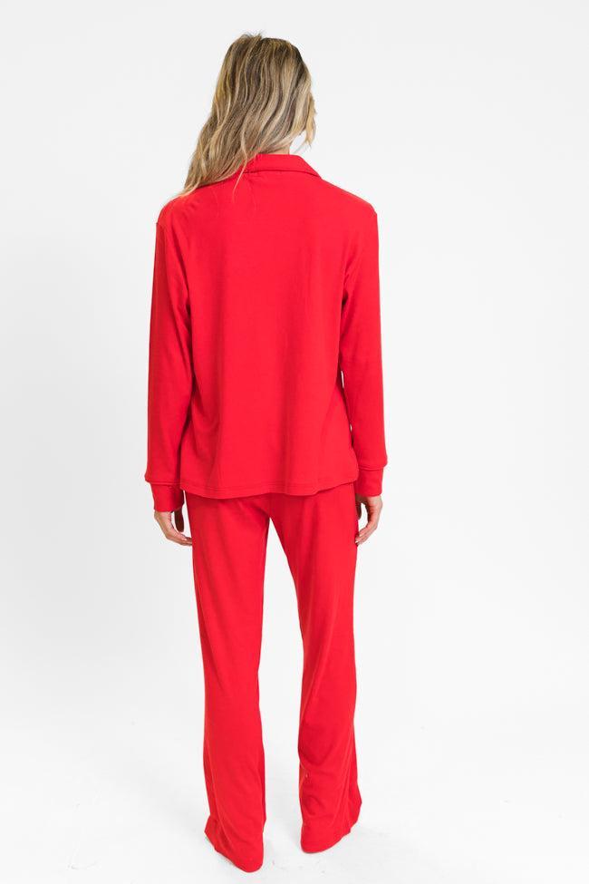 Drifting Off Red Ribbed Pajama Set FINAL SALE Product Image