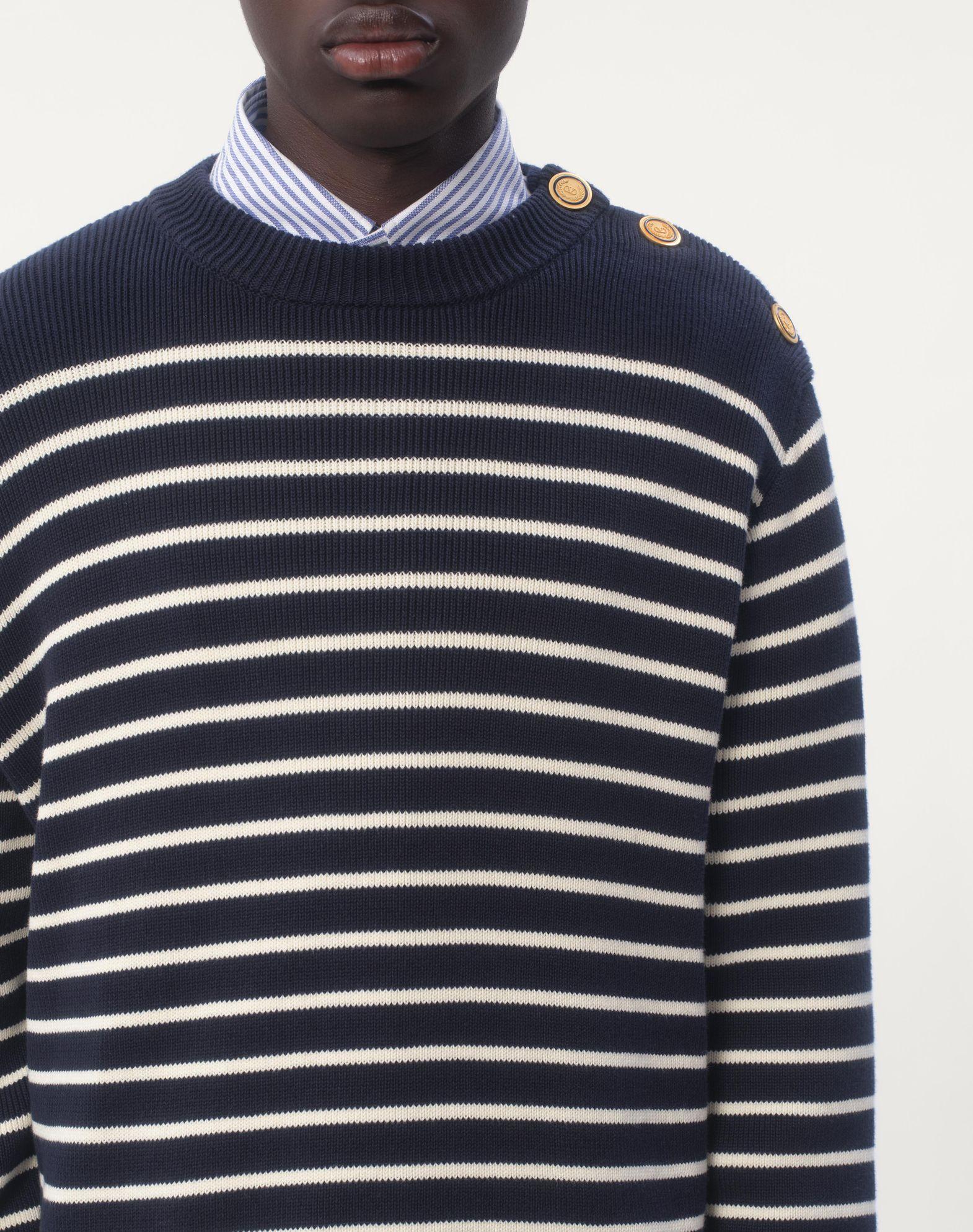 Striped Cotton Crewneck Sweater With Buttons On The Shoulder Product Image
