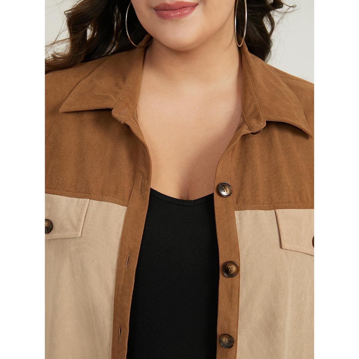 Plus Size Two Tone Button Through Patchwork Coat Women Tan Casual Contrast Ladies Dailywear Winter Coats BloomChic 28/5X Product Image