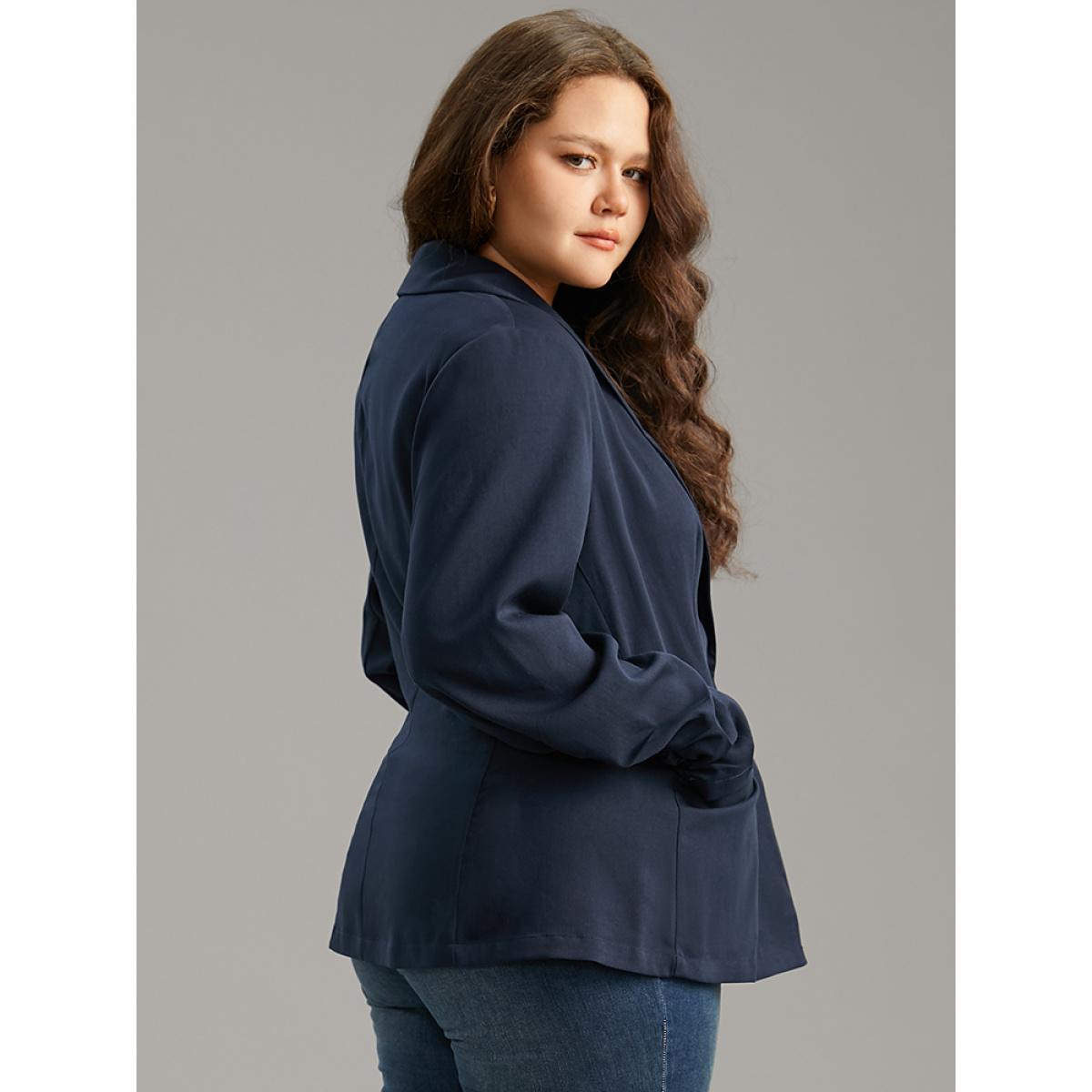 Plus Size Plain Lapel Collar Button Fly Patched Pocket Blazer Midnight Women Dailywear Plain Plain Sleeve Long Sleeve Lapel Collar 30/6X Pocket Casual Blazers BloomChic Product Image