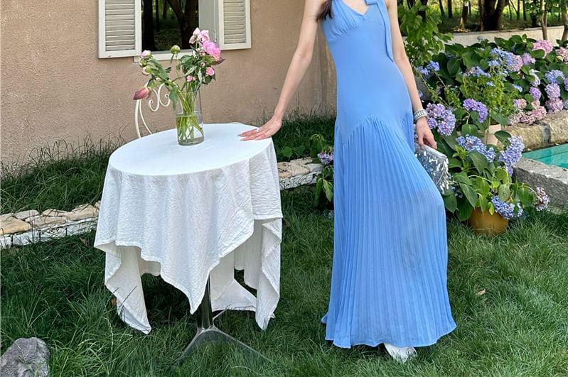 Halter-Neck Plain Midi Sundress Product Image