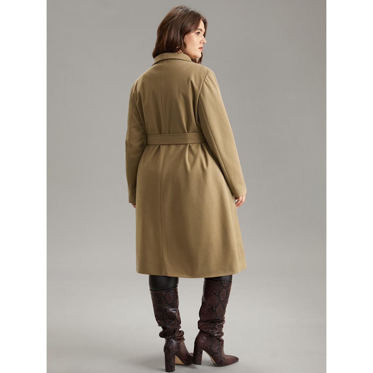 Plus Size Plain Pocket Belted Lapel Collar Tunic Coat Women Bronze Elegant Lined Ladies Dailywear Winter Coats BloomChic 26/4X Product Image