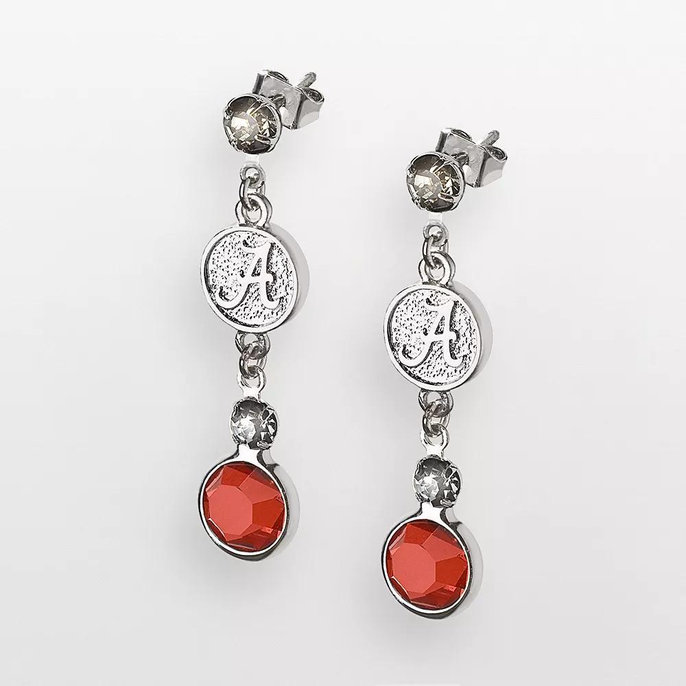 LogoArt Alabama Crimson Tide Silver Tone Crystal Logo Linear Drop Earrings, Women's Product Image