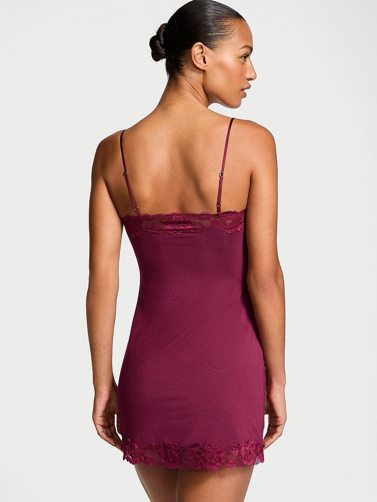 Modal Soft & Lace Trim Straight-Neck Slip Dress Product Image