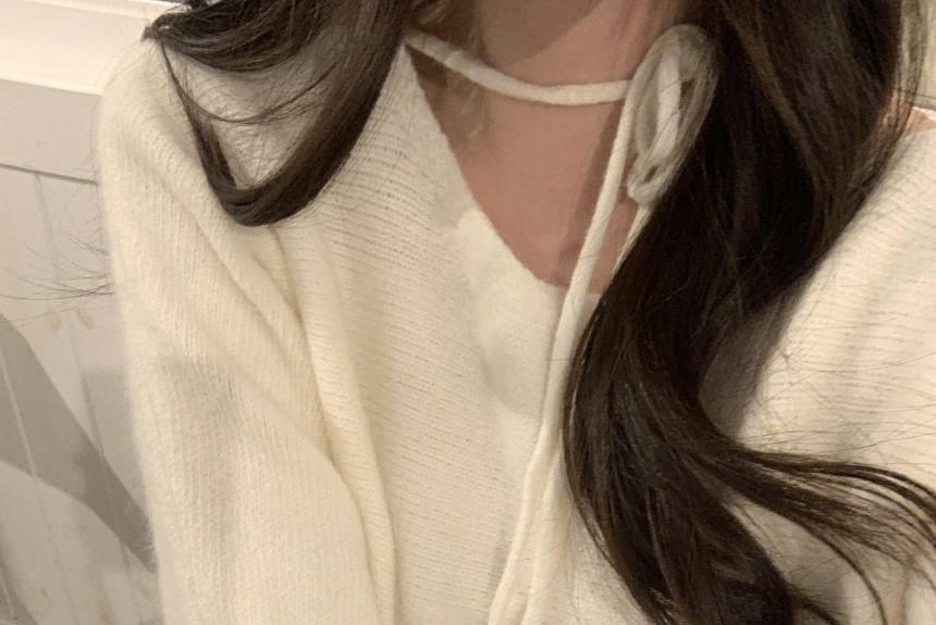 Long Sleeve Halter-Neck Plain Loose-Fit Sweater Product Image