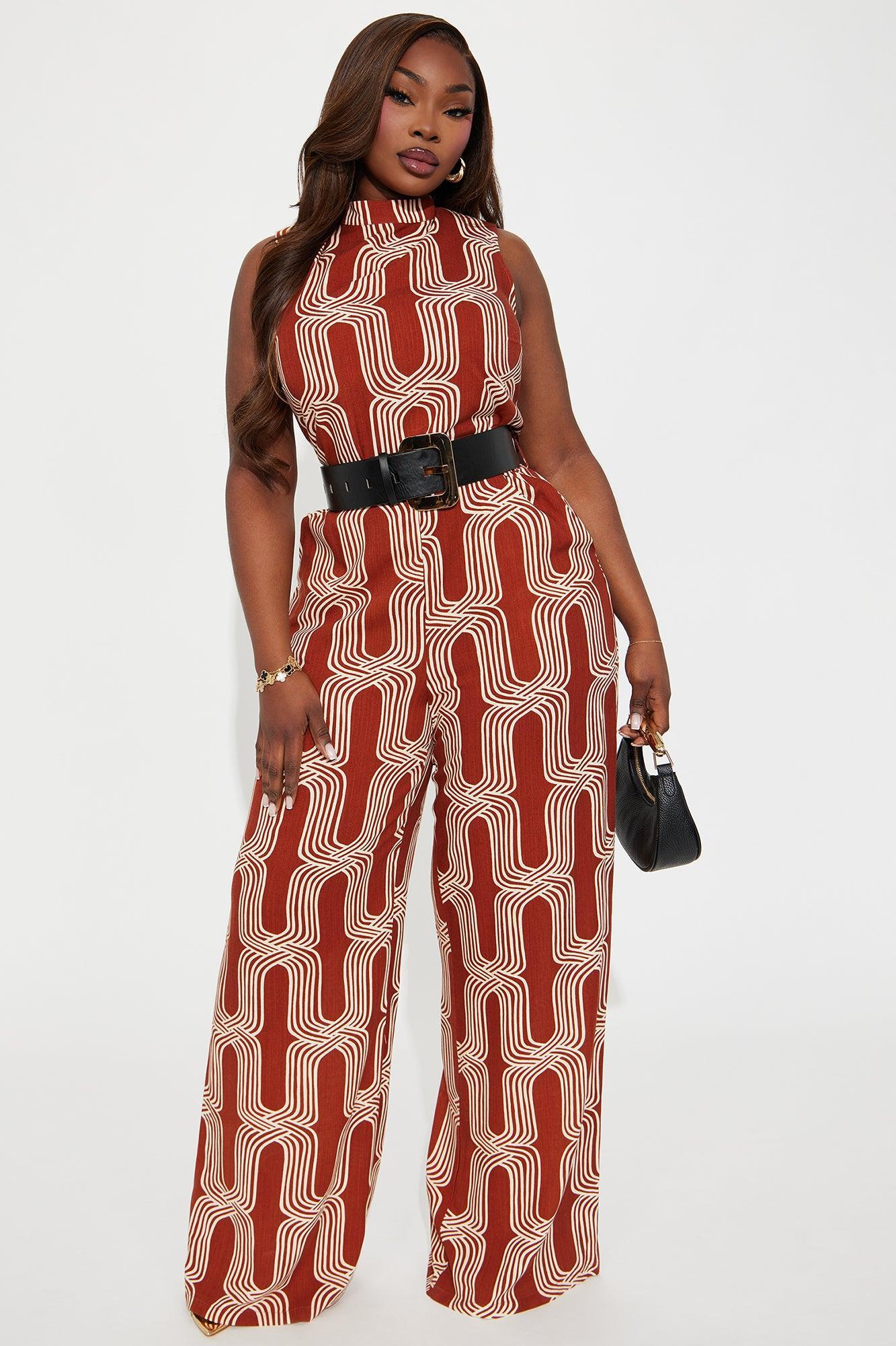 Miss Thing Belted Jumpsuit - Brown/combo Product Image