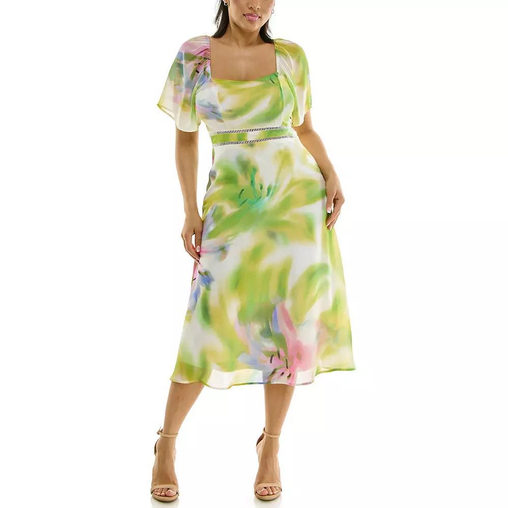 Womens Nina Leonard Floral Flutter Sleeve Sweetheart Neck Dress Product Image