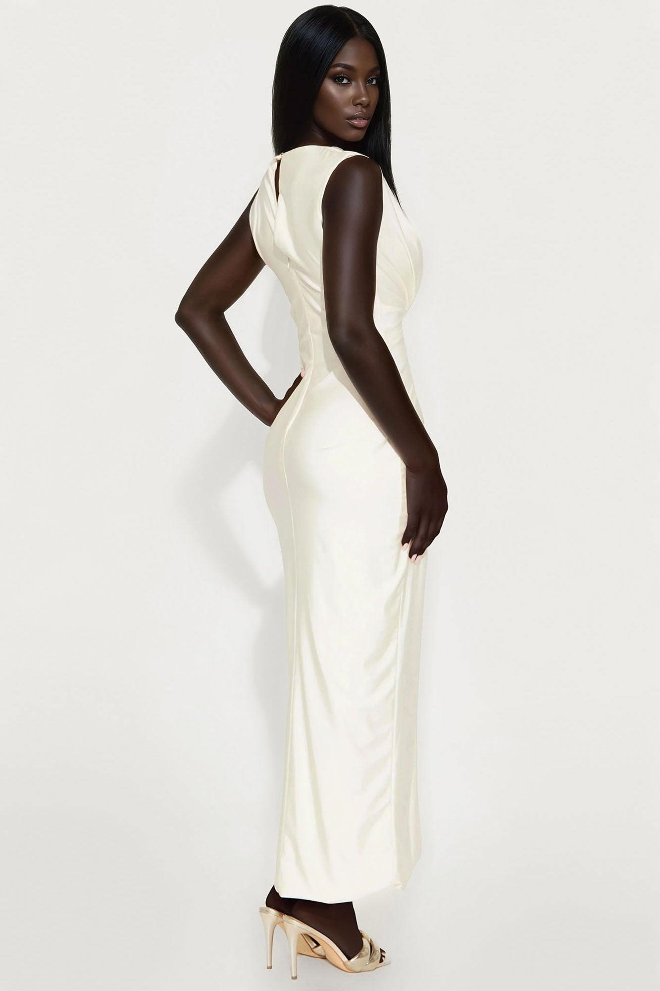 Danielle Draped Tricot Maxi Dress - Cream Product Image