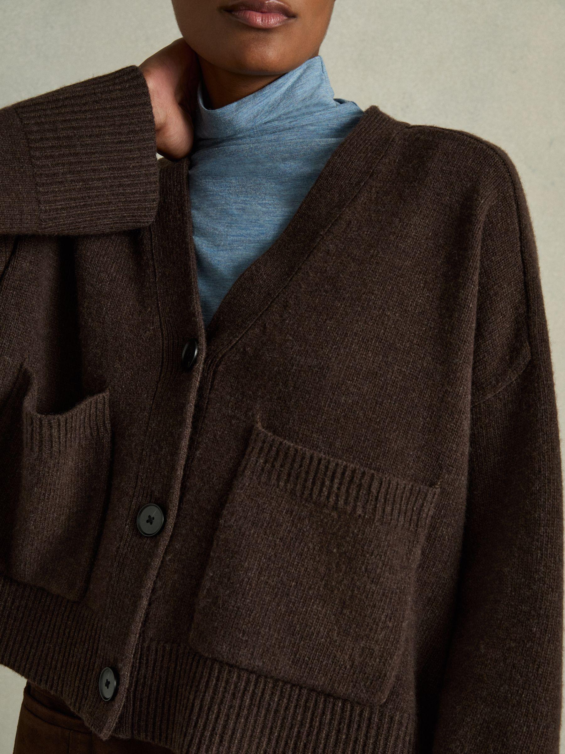 Wool-Cashmere Patch-Pocket Cardigan in Chocolate Product Image